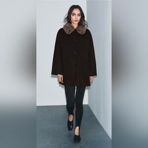 Zara Brown Coat with Faux Fur Collar